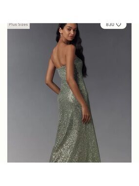 Anthropologie Strapless Sequin Midi Dress in Sage